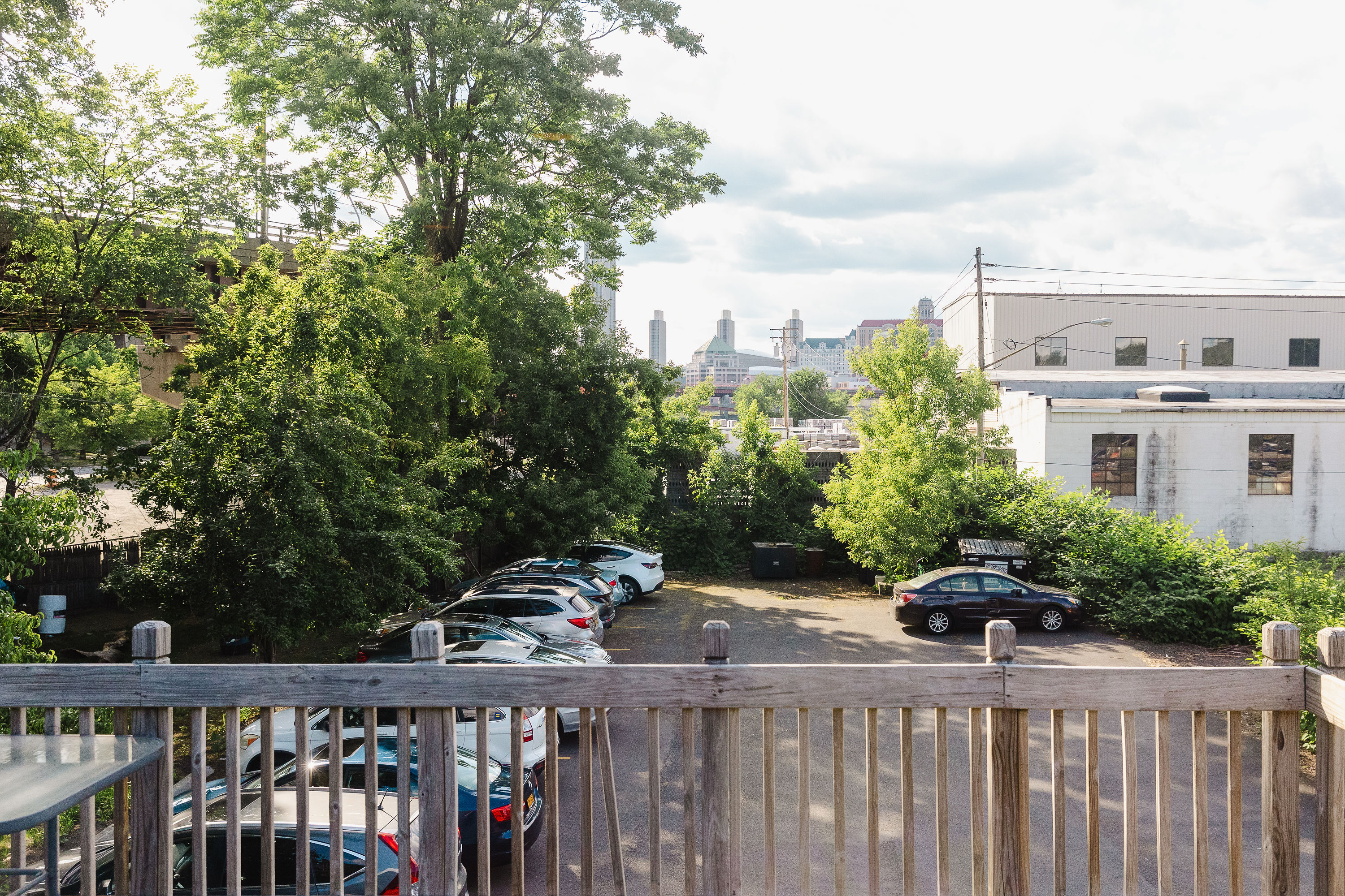 Balcony view of the Albany skyline from the Son of Egg event space in Rensselaer