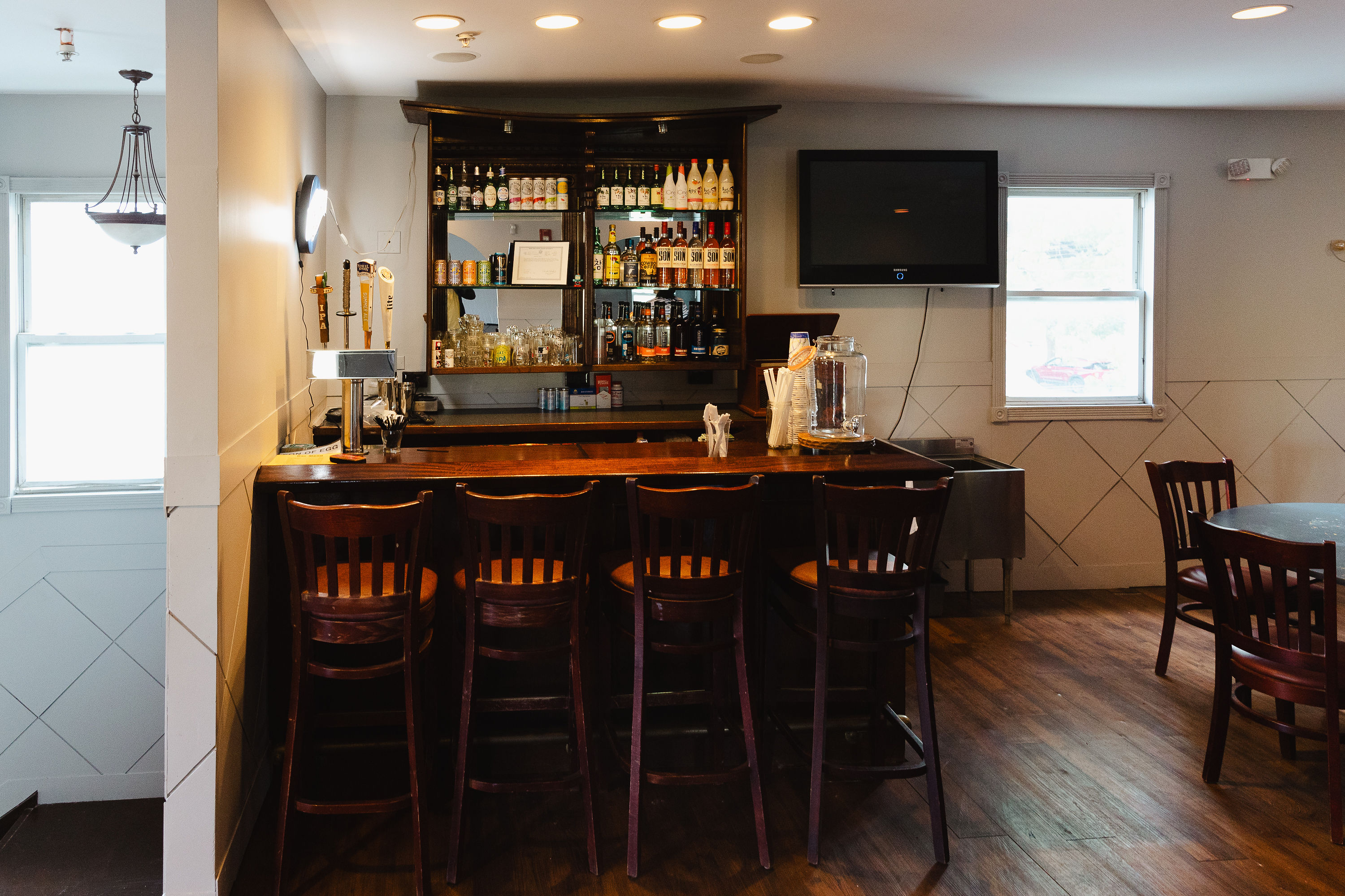 Private upstairs bar with Korean beverages and draft taps